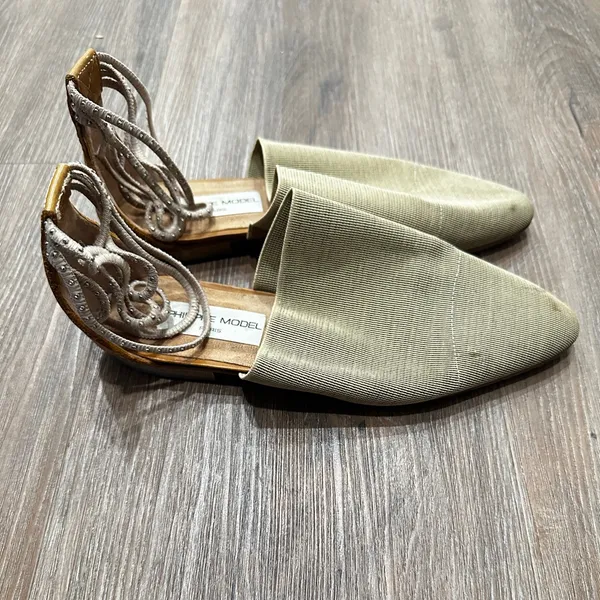 Philippe Model Paris Textured Grey Ankle-Tie Pointed Flats Designer Shoes‎ - Image 4