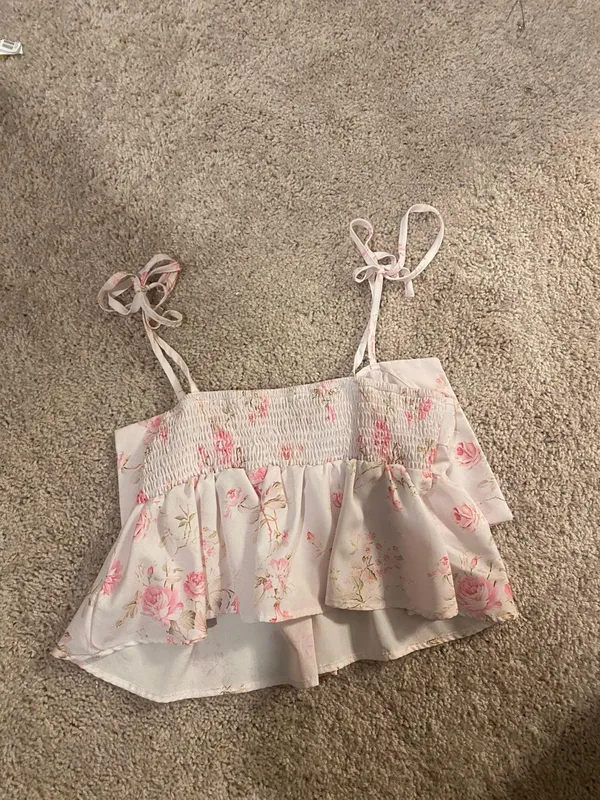 light pink bow floral top Size M - Image 3