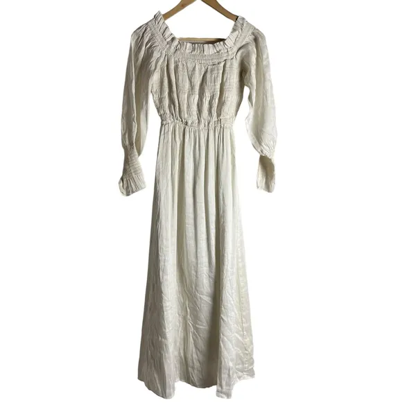 All Saints Lary White Linen Silk Shoulder Long Sleeve Slit Midi Dress Size 6 - Image 16