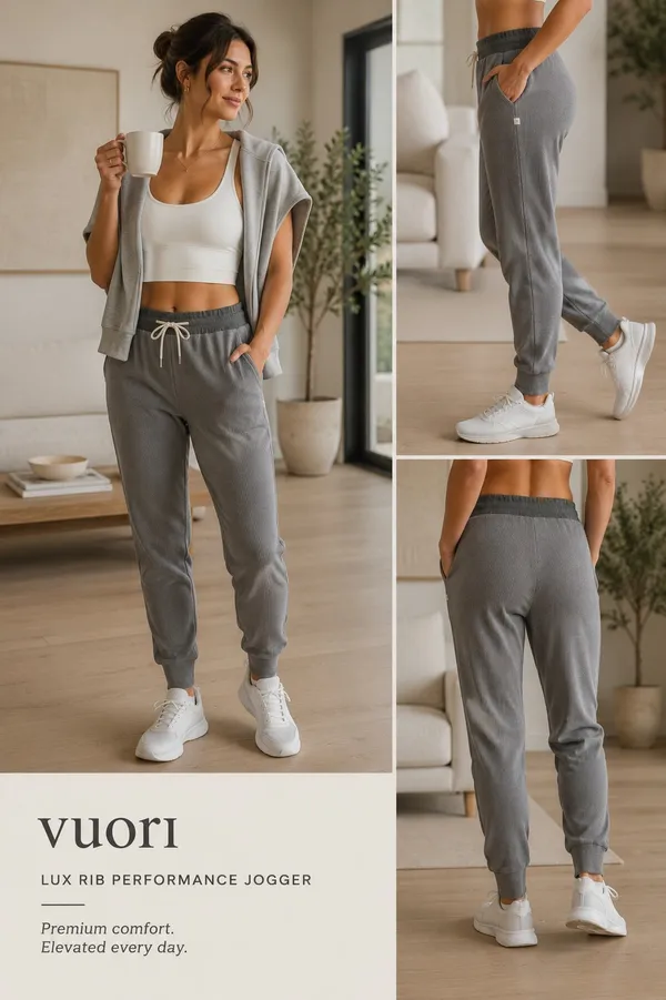 Vuori Lux Rib Performance Jogger Gray Ribbed Athleisure Lounge Pants, Size S - Image 2