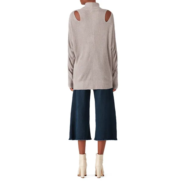 Ella Moss Barley Gray Cut Out Cashmere Blend High Neck Knit Tunic Sweater Size M - Image 2