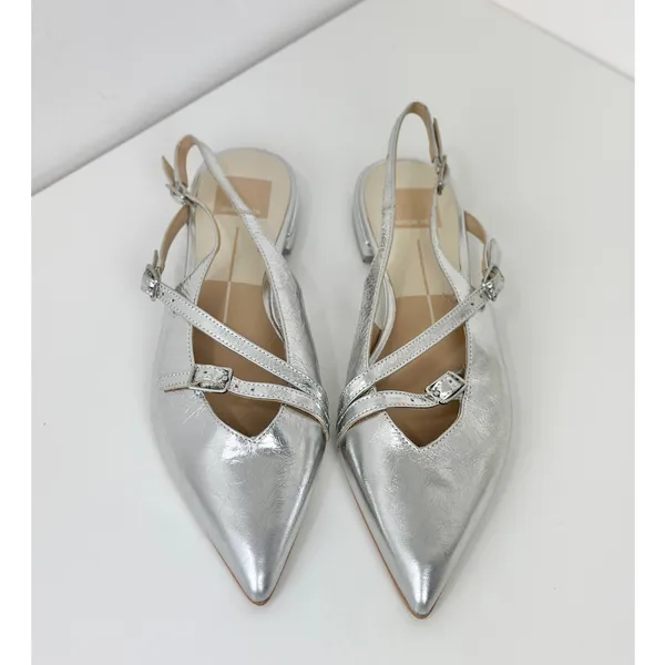 NEW Dolce Vita Pamla Sling Back Metallic Leather Flats Shoes Silver US 8.5 - Image 4