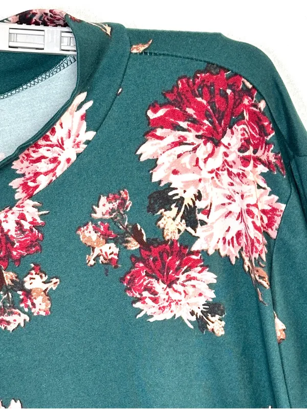Maurices Mock Neck Dress XXL Green Floral Knit Pockets Long Sleeve Stretchy New - Image 3