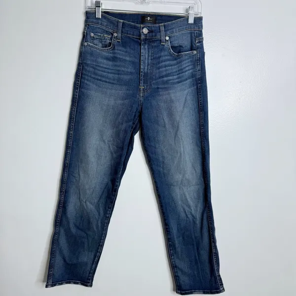 7 For All Mankind High Waist Cropped Straight Jeans Authentic Light Size 27‎ - Image 2