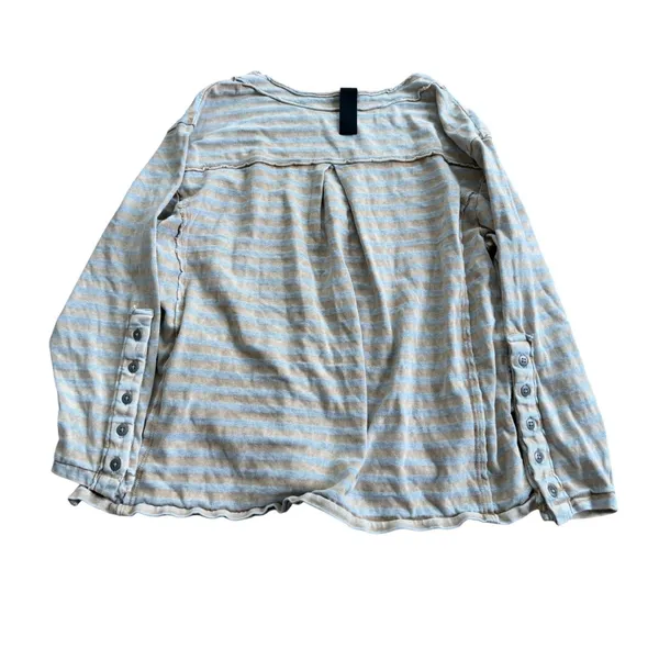 Free People New Romantics Striped Long Sleeve Top Beige Blue Small‎ Raw Hem Boho - Image 2