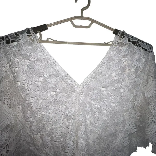Yumi Kim White Sheer Lace Tulum Tunic Swim Cover Up Batwing Women‎ Size XS New - Image 3
