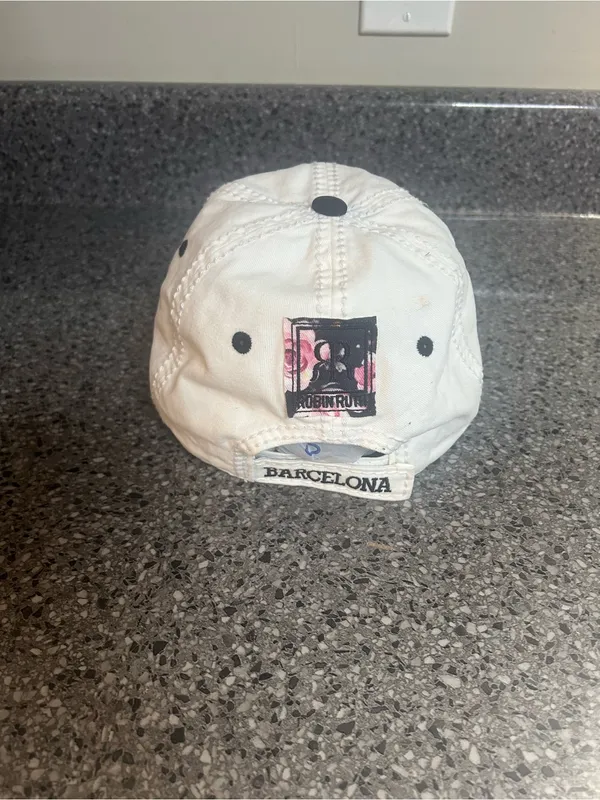 Robin Ruth Floral Barcelona Baseball Cap - White & Black - Image 5