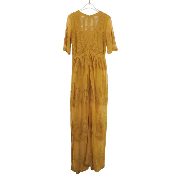 Anthropologie Sohcue Mustard Yellow Sheer Lace V-Neck Maxi Dress Small NWT - Image 4