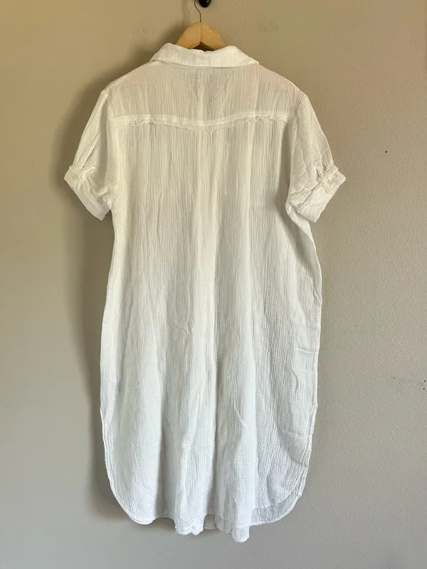 Umgee White Gauze Button Up Maxi Dress w/ Raw Edges medium - Image 4