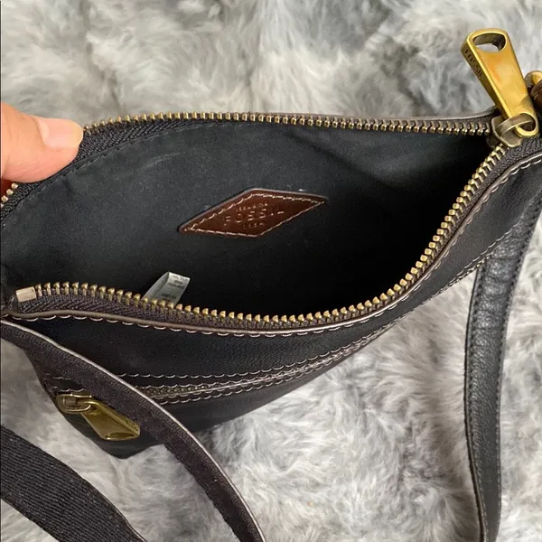 Fossil cow hide leather Black Leather Crossbody Bag with Gold Accents - Image 4