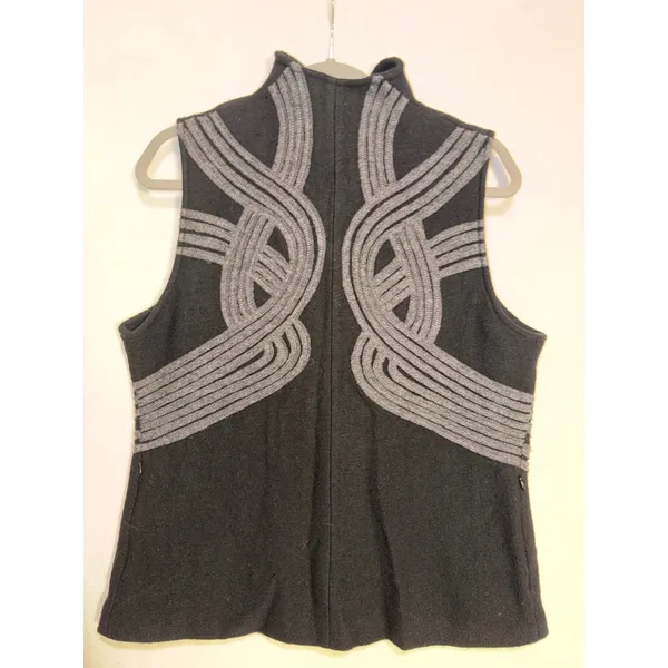 Icelandic Design Black Boiled Wool Vest‎ Grey Corded Embroidery Petite L vintage - Image 7