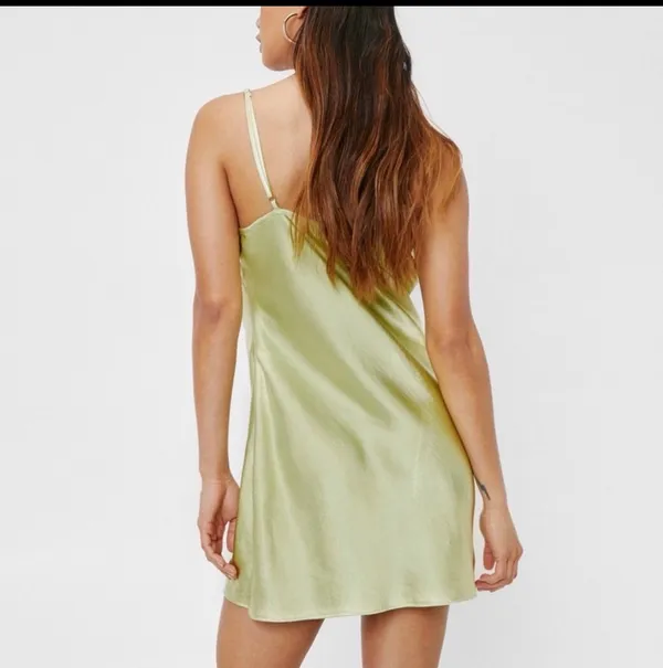 NWT Nasty Gal Green Mini Satin Slip Dress Cowl Neck 4 6 Party - Image 3