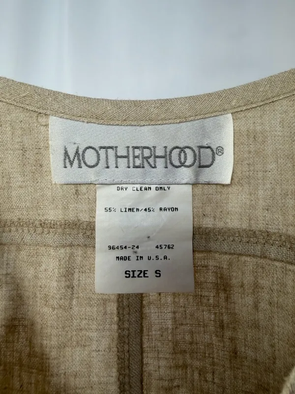 Vintage Motherhood Maternity Linen Blend Spaghetti Strap‎ Dress in Tan Beige - Image 2