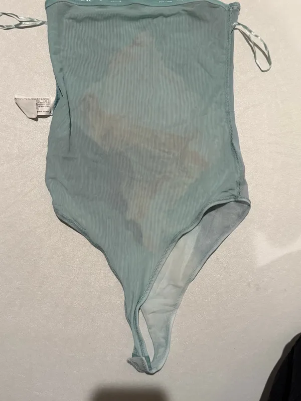 ZARA Sheer Mesh abstract seashell Bodysuit light blue strapless small - Image 6