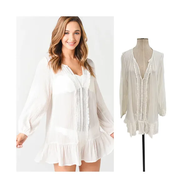 Eberjey Summer of Love Elba‎ Cover Up Dress White Crochet Tunic Size Large - Image 2