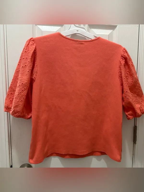 Dolan Anthropologie Coral Eyelet Puff Sleeve Blouse size XL - Image 12