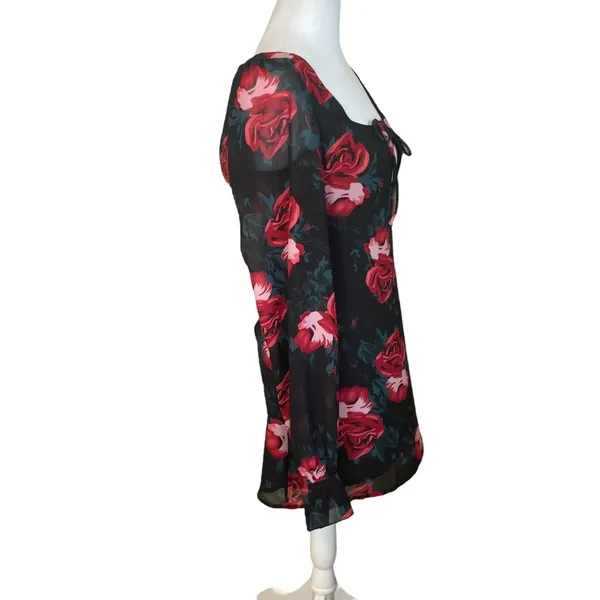Princess Polly Bayford Long Sleeve Mini Dress Red Black Roses US Size 6‎ NWT - Image 7