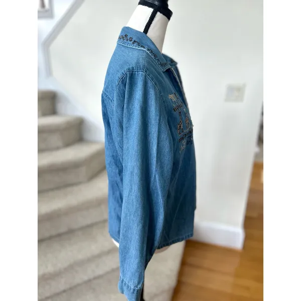 Vintage Embroidered Denim Safari Animal Jacket Leopard Vest Insert - Image 5