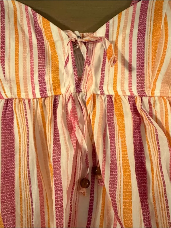 No Boundaries M Striped Cotton Babydoll Mini Dress Pink Orange Summer Beach - Image 3