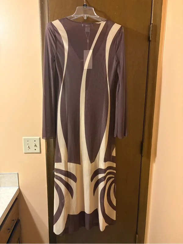 NWT Caroline Constas Mesh Beach Cover-Up Maxi Dress in Latte Wave - Image 6