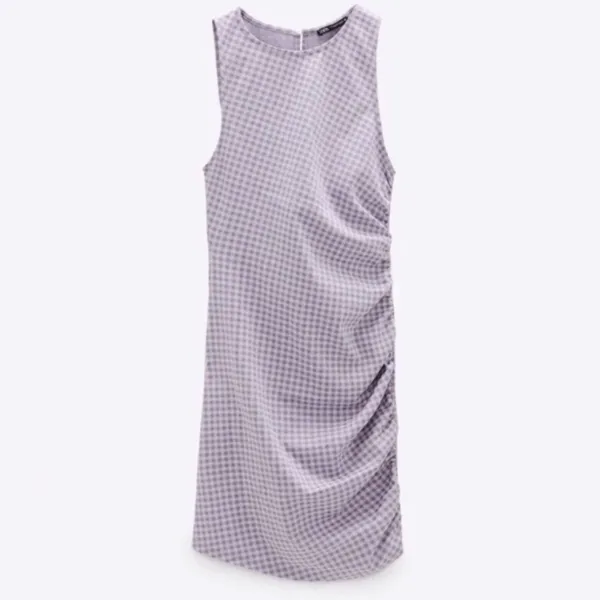 ZARA Gingham Check Side Ruched dress mini super cute NWT Sleeveless size med - Image 7