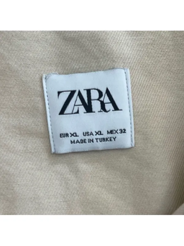 ZARA Cream Beige Cropped Frayed Hem Denim Cotton Jacket Utility Casual Boxy XL - Image 7
