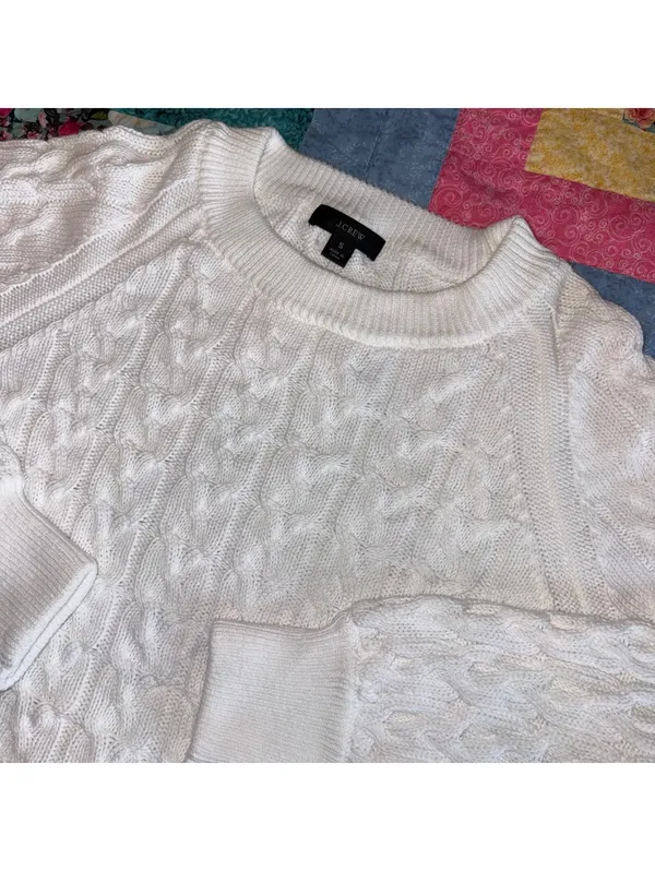 J.Crew Women's S White Cable Knit Cozy Outdoor Sweater Size Small Crewneck - Image 2