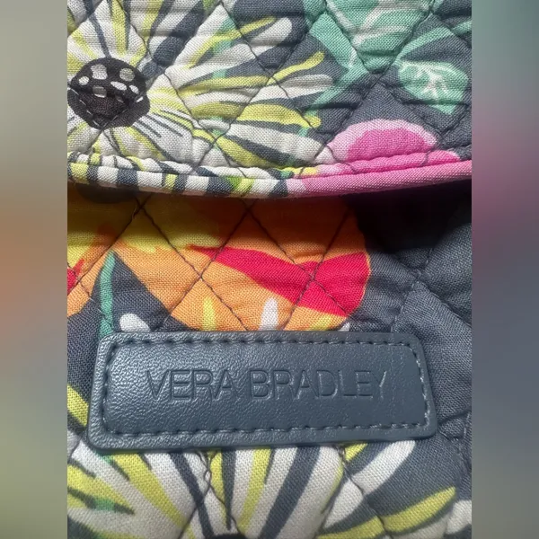 Vera Bradley shoulder bag with flap closure, gray with bright floral - Image 2