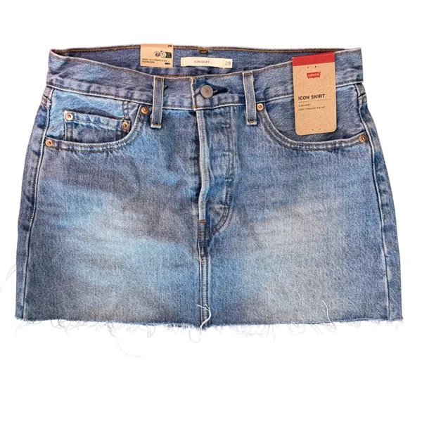 NWT‎ Levi's Icon Denim Mini Skirt High Rise Raw Hem Light Wash Size 28 - Image 5