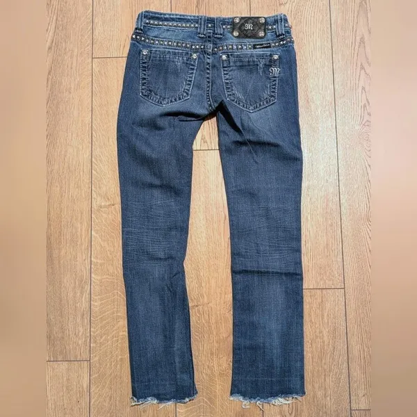 MISS ME Skinny Straight Jeans‎ Womens 25 BLING Studs Rhinestones Crystals Frayed - Image 7