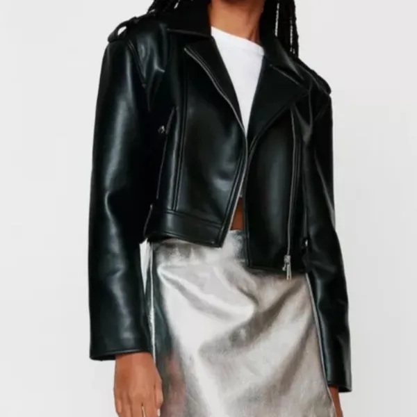 Nasty Gal Faux Leather Biker Jacket in Black sz 6 - Image 3