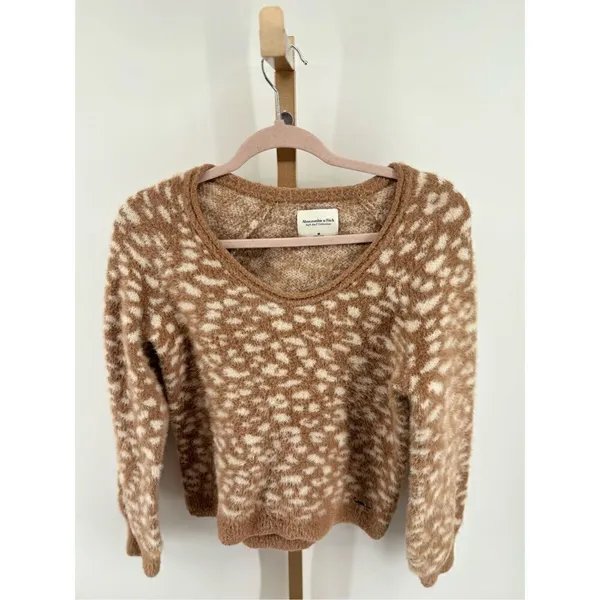 Abercrombie & Fitch Leopard Print Sweater Women Medium Soft A&F V Neck - Image 7
