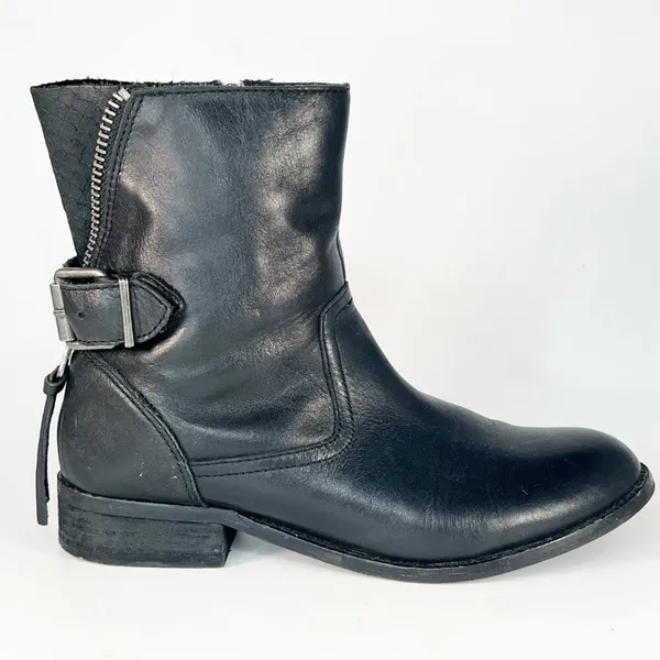 Aldo Black Leather Moto Motorcycle Buckle Ankle Boots Booties Women 7.5 - Image 7