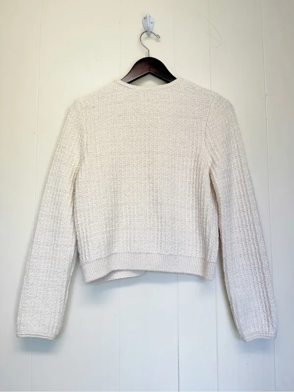 ZARA Textured Knit Cropped Cardigan Sweater Cream Ivory Luxury Size Small - Image 6
