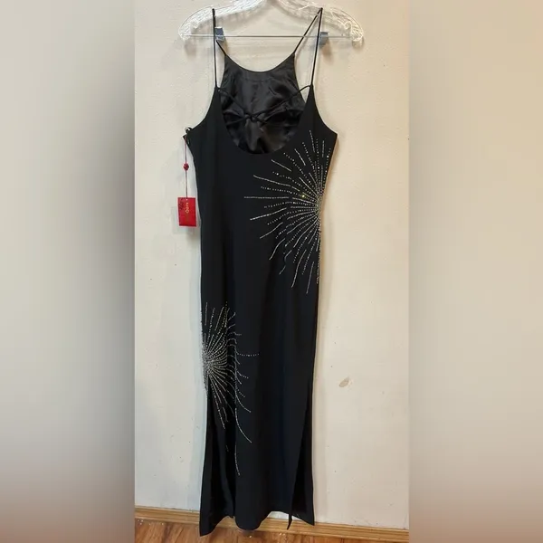 Vintage 90s May Queen Black Sequin Maxi Dress Formal Prom Evening Size 8 - Image 2