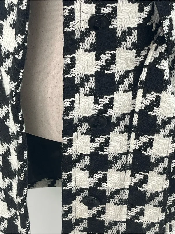 Yoki Collection Women’s Black White Houndstooth Trench Coat Jacket Size Small - Image 3