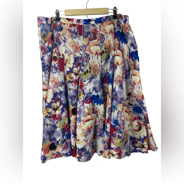 Coldwater Creek Women’s 2XL Floral Pleated Multicolor Cotton Blend Midi Skirt - Image 3