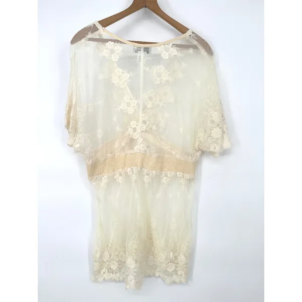 NorthStyle Women XL Ivory Sheer Mesh Lace Tunic Top Boho Romantic Fairy Ethereal - Image 4