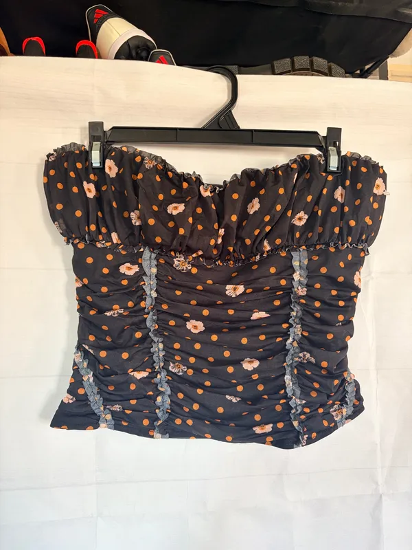 Free People Ruched Floral Polka Dot Tube Top Y2K Boho NWOT Size M - Image 6