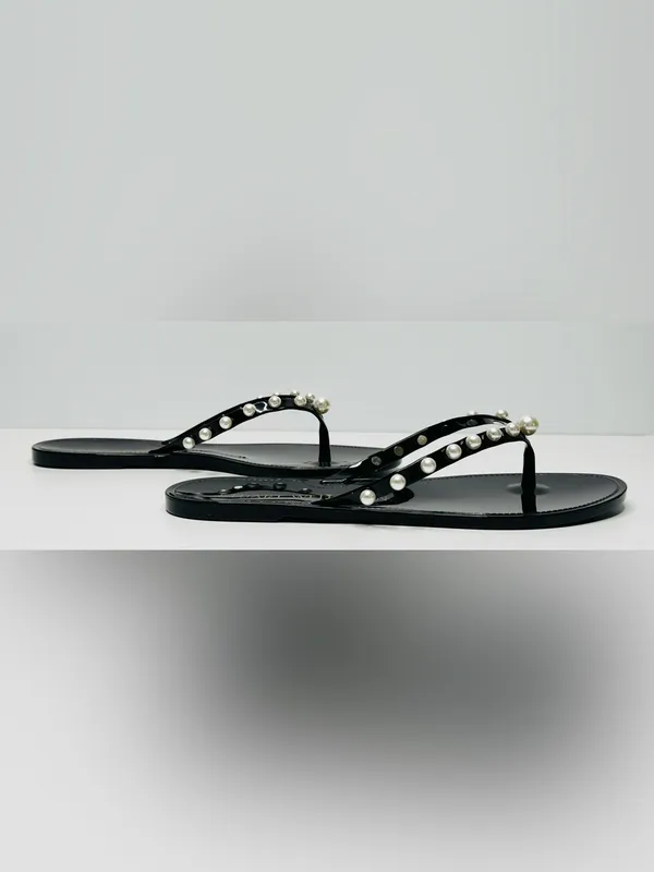 Stuart Weitzman Goldie Black Shiny Jelly Flip Flop Sandal Shoe NWOB - Image 6