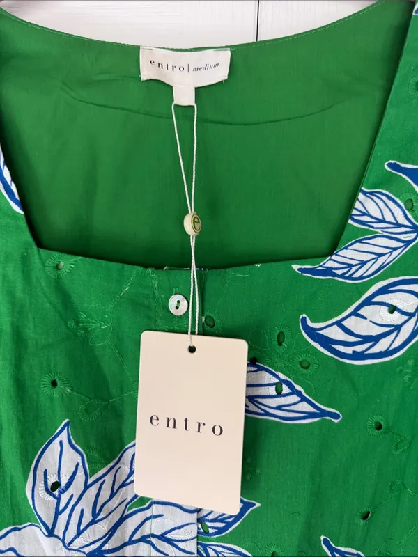 entro Green Floral Mini with White & Blue Print Boutique Dress - Image 3