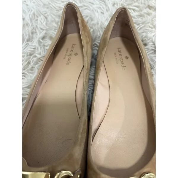 Kate‎ Spade Phoebe Suede Ballet Flats Gold Buckle Women Size 8 Tan Loafers - Image 7