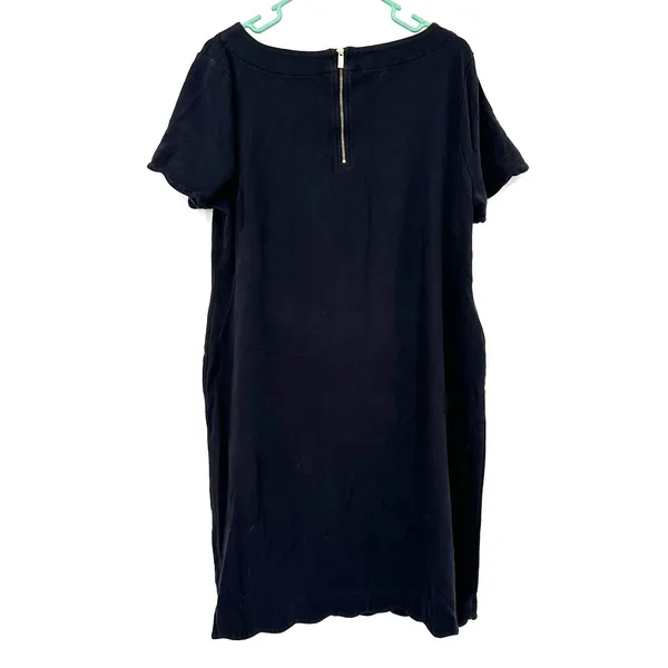 Talbots Size 1X Dress Black‎ Tee Shirt Dress Short Sleeve Zipper Back Sheath - Image 2