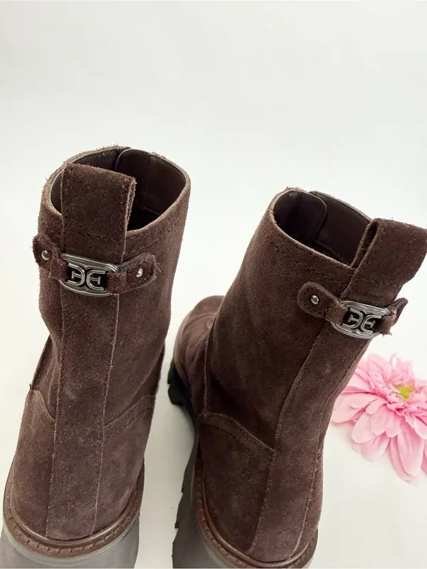 Sam Edelman Cooper Lug Sole Bootie Ankle Boots Chocolate Brown Suede Leather Zip - Image 10
