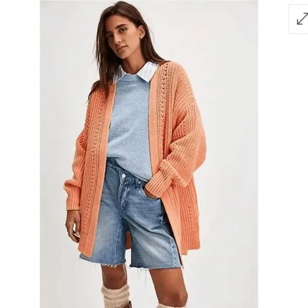 Free People Peach Orange Nightingale Chunky Long Cardigan‎ Sweater Small NWOT - Image 8