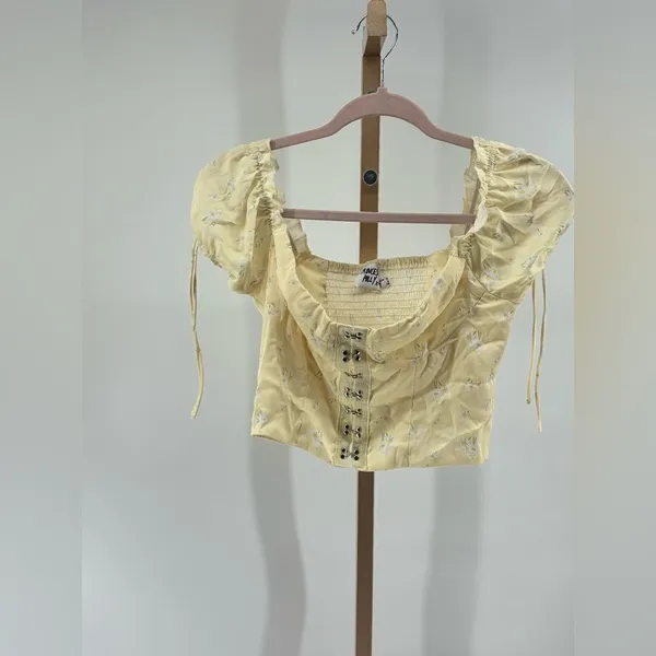 Princess Polly Floral Puff Sleeve Hook Eye Crop Top Yellow Size 6 - Image 8