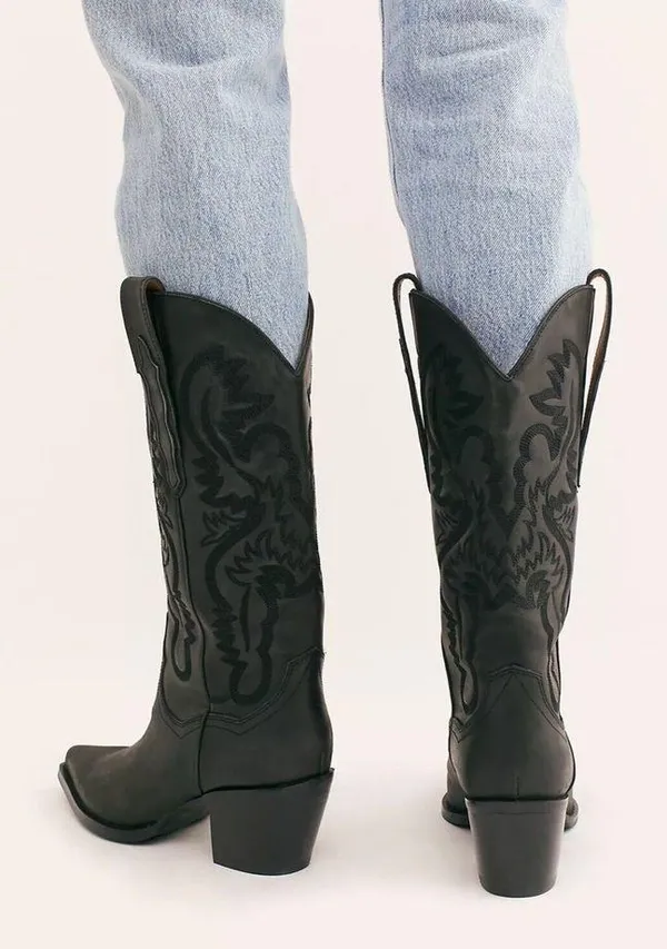 Jeffrey Campbell Dagget Western Boots Womens 7 Black Leather Cowboy New With Box - Image 2