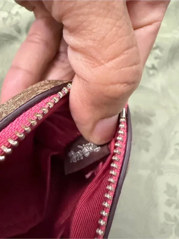Coach Brown Signature Wristlet with Pink Trim - Image 4