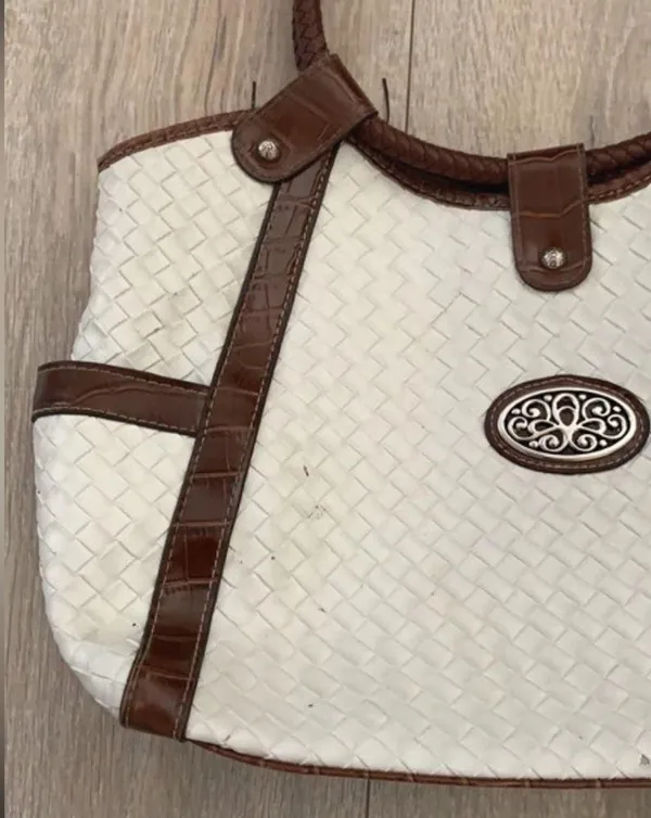 White & brown weaved faux leather purse - Image 2