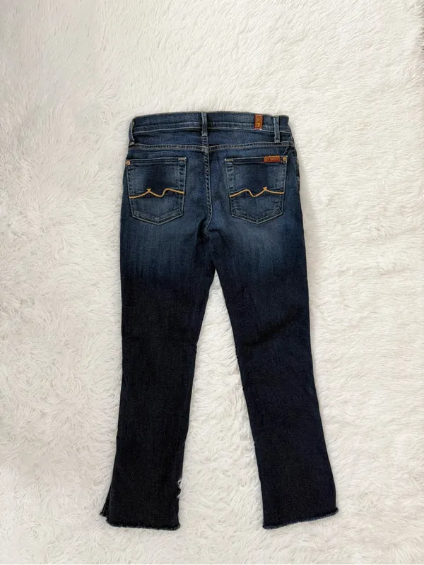 7 For All Mankind Kaylie Slim Bootcut Jeans Size 25 Blue Wash Raw Hem - Image 4